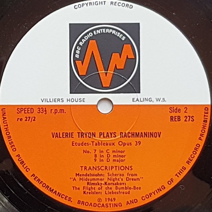 REB 27 Valerie Tryon plays Rachmaninov Rachmaninov / Valerie Tryon from the BBC records and Tapes library Label